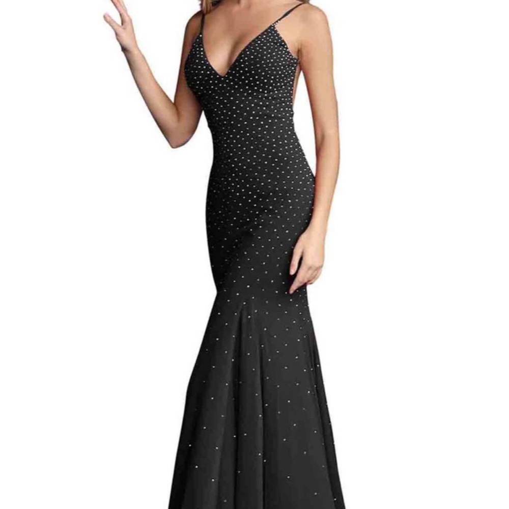 Black Backless Embellished Jovani Prom Dress 63573